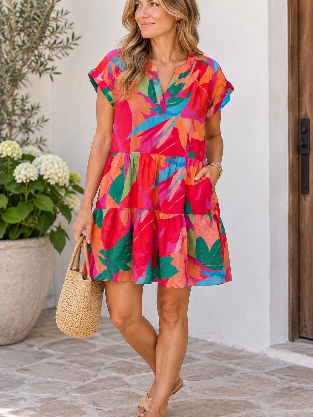 Vineyard Vines Women's Tropical Print Tiered Dress Cotton Size Small